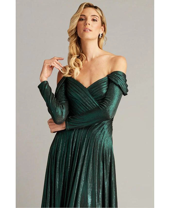 商品Tadashi Shoji|Alysia Off-Shoulder Pleated Drape Metallic Gown,价格¥5128,第3张图片详细描述