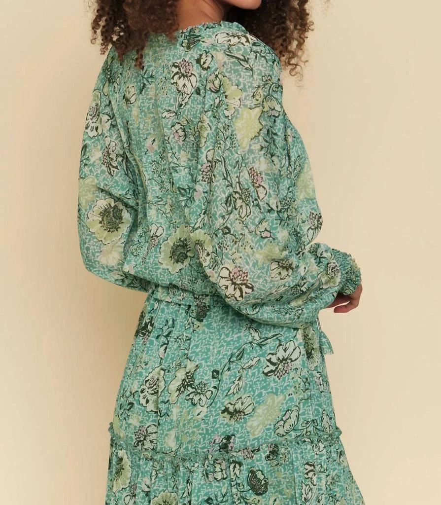 商品mystree|Smocked Bottom Peasant Chiffon Blouse In Green Mix,价格¥404,第2张图片详细描述