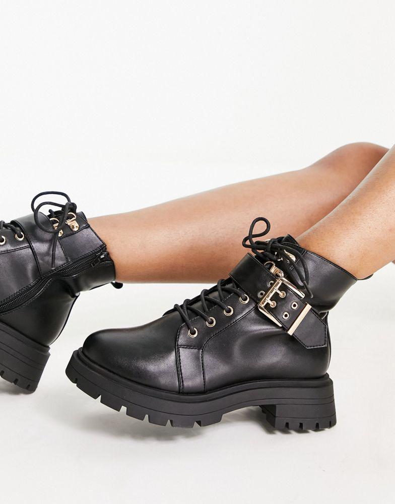 ASOS DESIGN Wide Fit April lace up hiker boots in black商品第4张图片规格展示