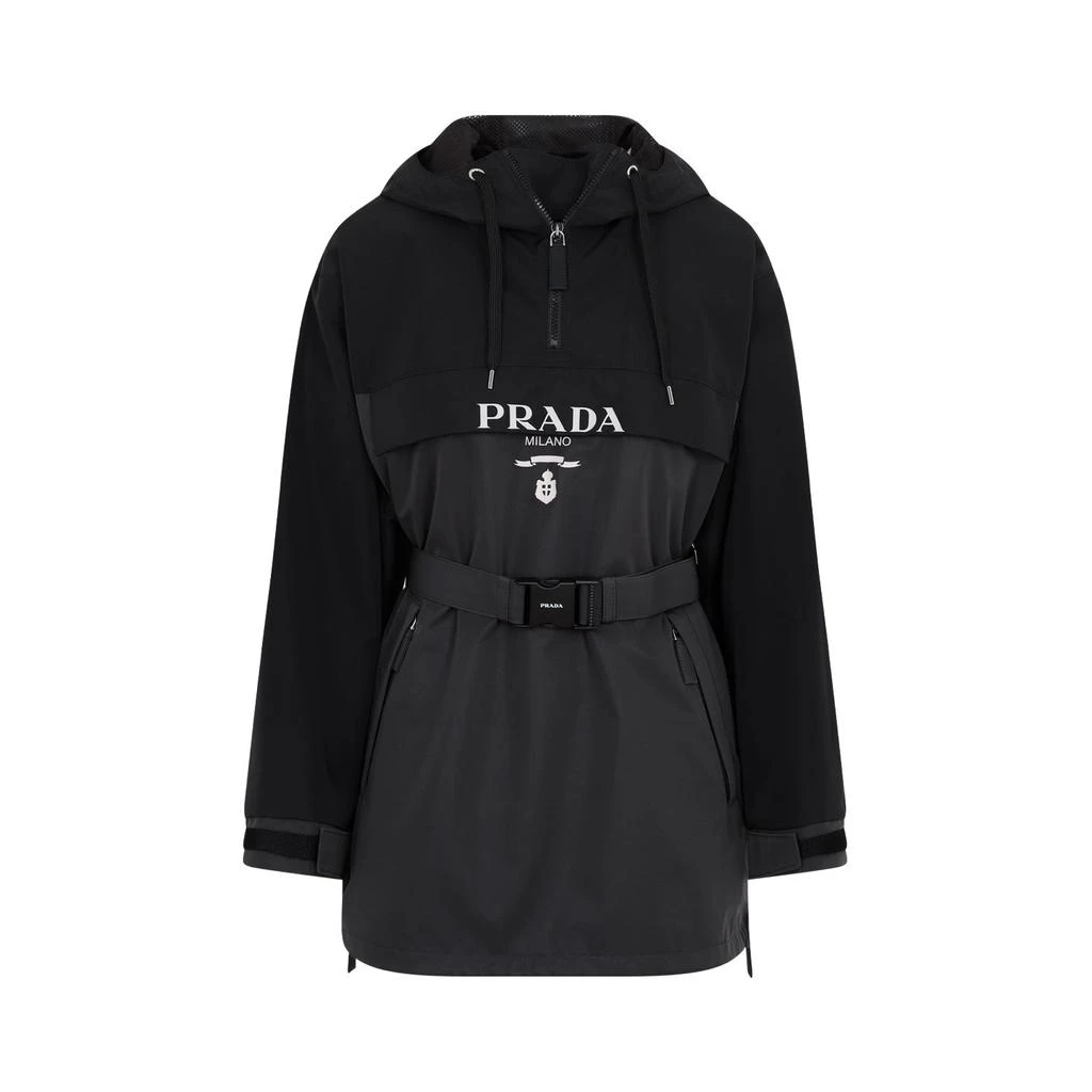 商品Prada|Prada Logo Printed Half-Zipped Hooded Coat,价格¥22448,第1张图片