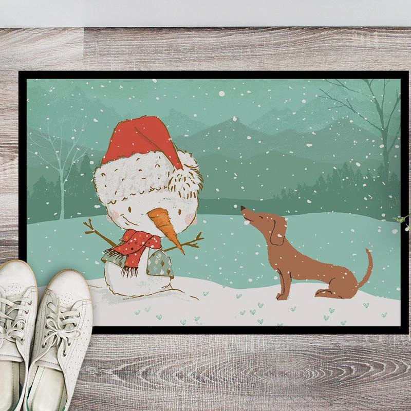 商品Caroline's Treasures|24 in x 36 in Red Dachshund Snowman Christmas Door Mat Indoor/Outdoor,价格¥309,第2张图片详细描述