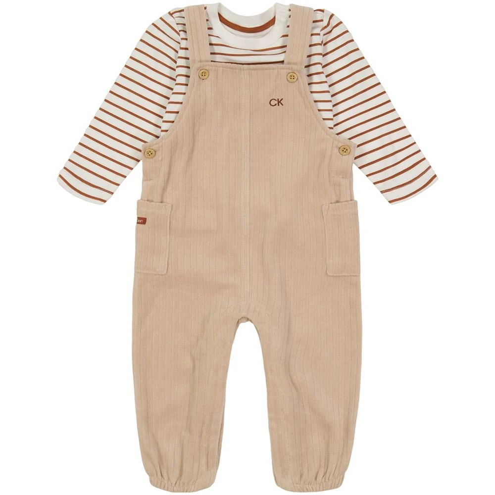 商品Calvin Klein|Baby Boys 2 Piece Striped T-shirt and Ribbed Velour Overall Set,价格¥285,第2张图片详细描述