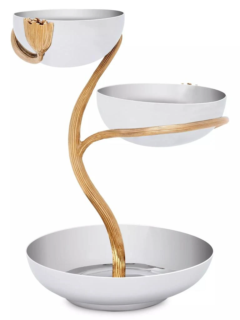 商品L'Objet|Deco Leaves 3-Tier 24K Goldplated & Stainless Steel Server,价格¥8992,第1张图片