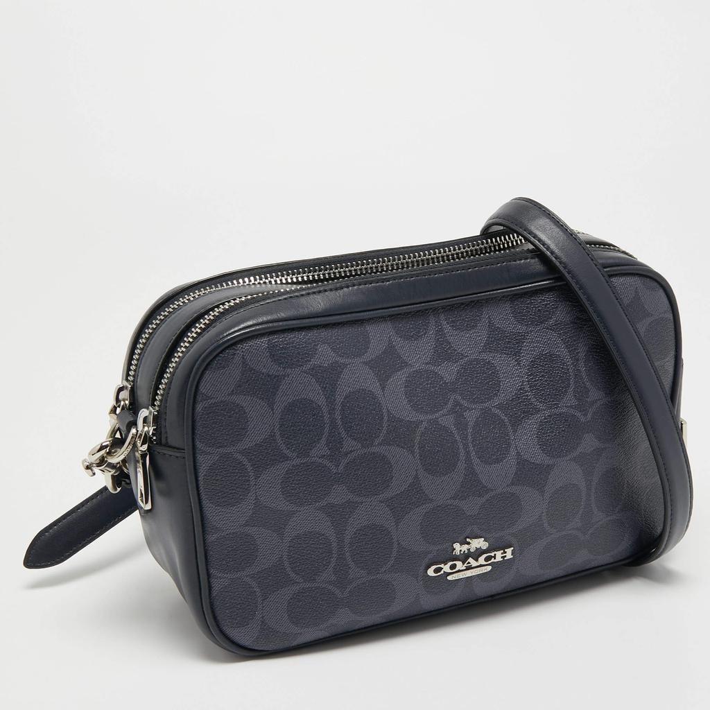 商品[二手商品] Coach|Coach Navy Blue Signature Coated Canvas and Leather Jes Camera Crossbody Bag,价格¥1885,第5张图片详细描述