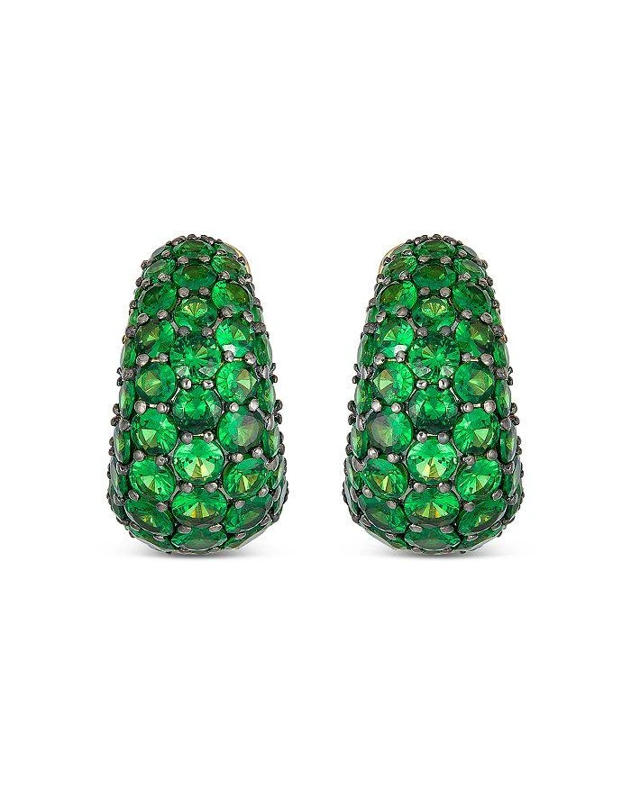 商品Piranesi|18K Yellow Gold Dome Huggie Hoop Earrings with Green Tsavorite Garnets,价格¥74644,第1张图片详细描述