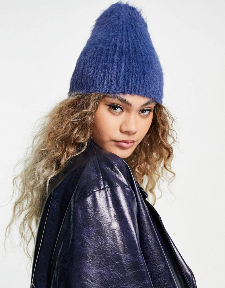 商品Weekday|Weekday Doris fluffy ribbed beanie in navy - NAVY,价格¥50,第1张图片