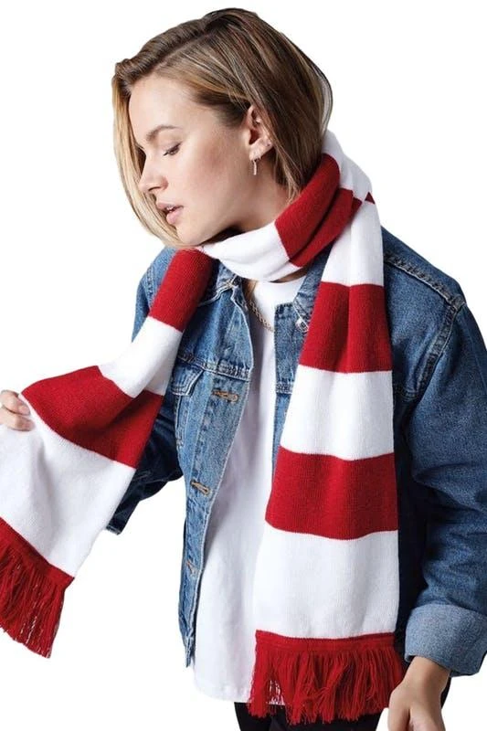 商品Beechfield|Beechfield Varsity Unisex Winter Scarf (Double Layer Knit) (Classic Red / White) ONE SIZE ONLY,价格¥107,第2张图片详细描述