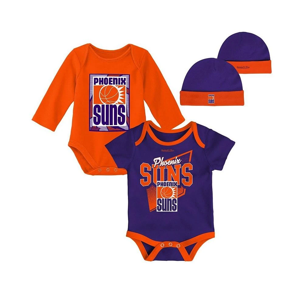 商品Mitchell & Ness|Infant Boys and Girls Blue, Orange Phoenix Suns Hardwood Classics Bodysuits and Cuffed Knit Hat Set,价格¥301,第1张图片