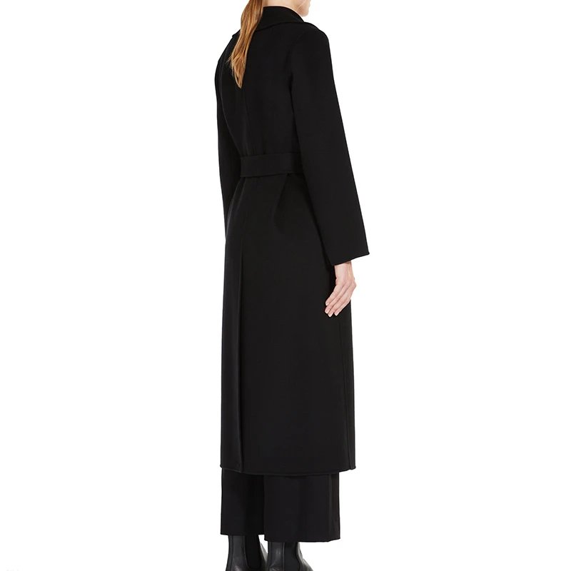 MaxMara/麦丝玛拉 'S女士黑色羊毛配腰带长款浴袍大衣 商品