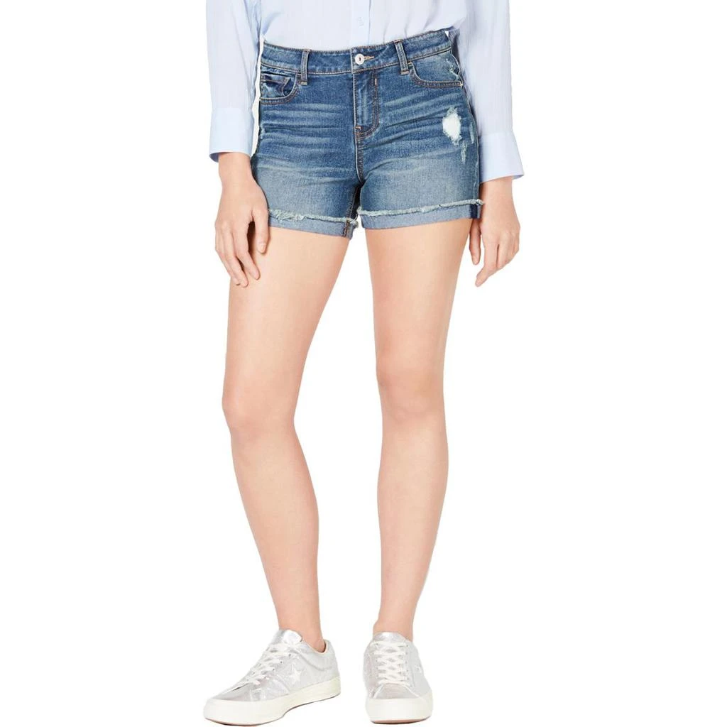 商品Vanilla Star|Vanilla Star Womens Juniors Destroyed Mid-Rise Denim Shorts,价格¥46,第1张图片