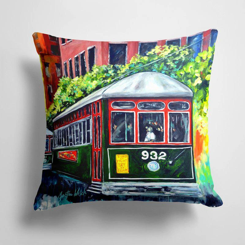 商品Caroline's Treasures|14 in x 14 in Outdoor Throw PillowStreetcar St. Charles #2 Fabric Decorative Pillow 15 X 15 IN,价格¥275,第1张图片