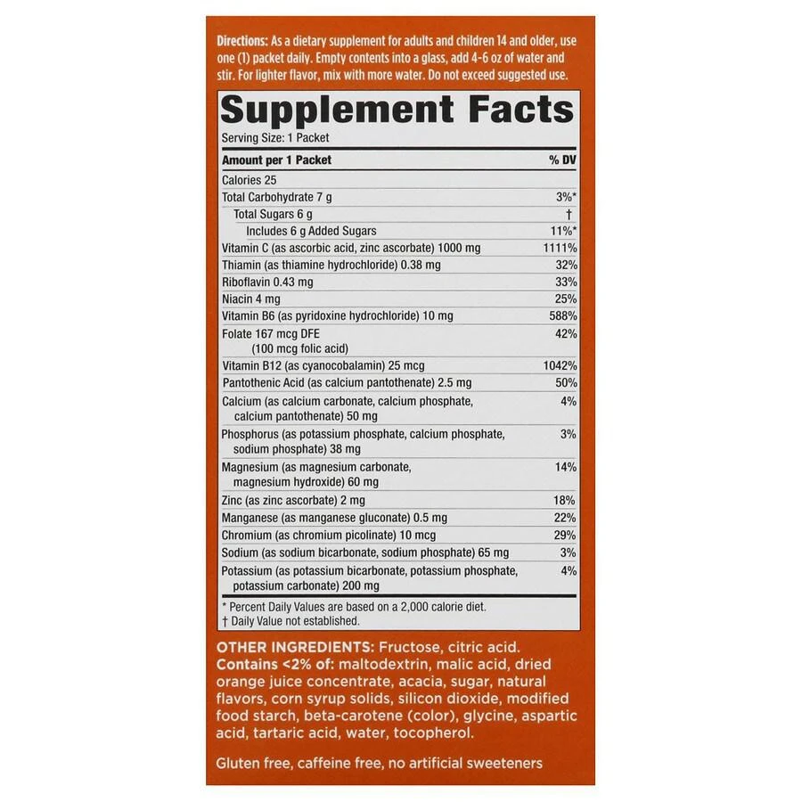 商品Walgreens|Vitamin C Immune Support Effervescent Powder Blend, 1000 mg Orange,价格¥46,第4张图片详细描述