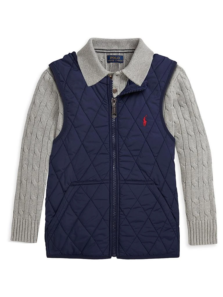 商品Ralph Lauren|Little Boy's & Boy's Cable-Knit Cotton Collared Sweater,价格¥513,第2张图片详细描述