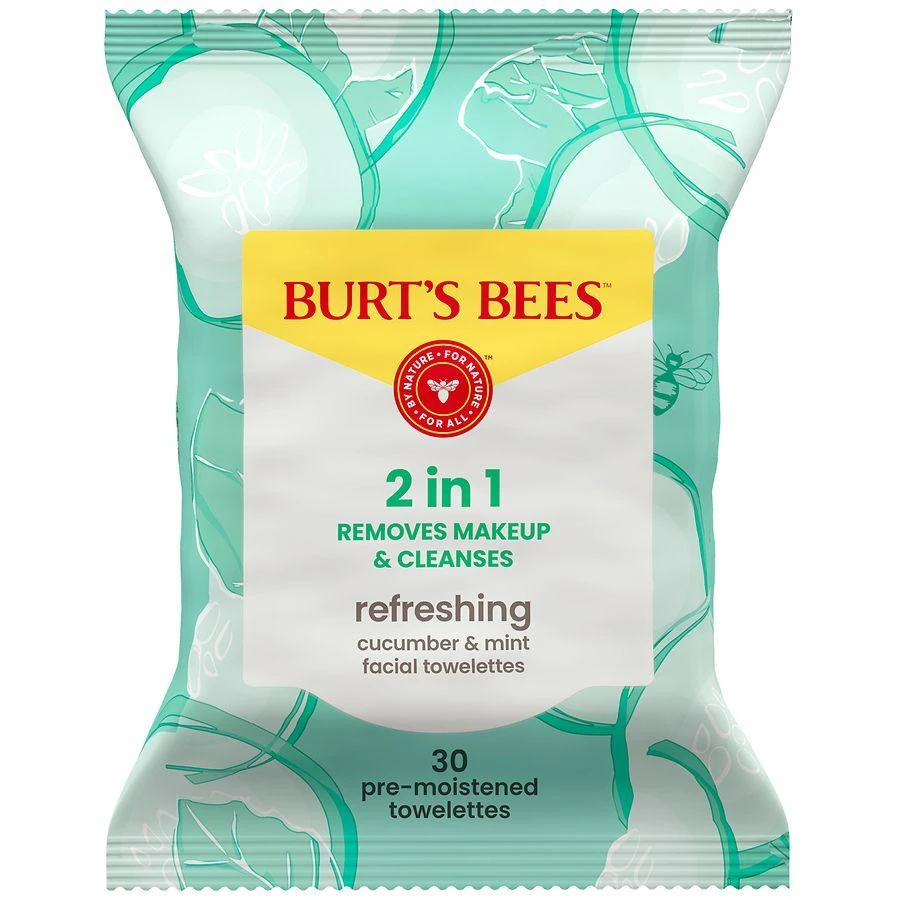 商品Burt's Bees|Refreshing Cucumber + Mint, 2-in-1 Pre-Moistened Towelettes Cucumber and Mint,价格¥57,第1张图片