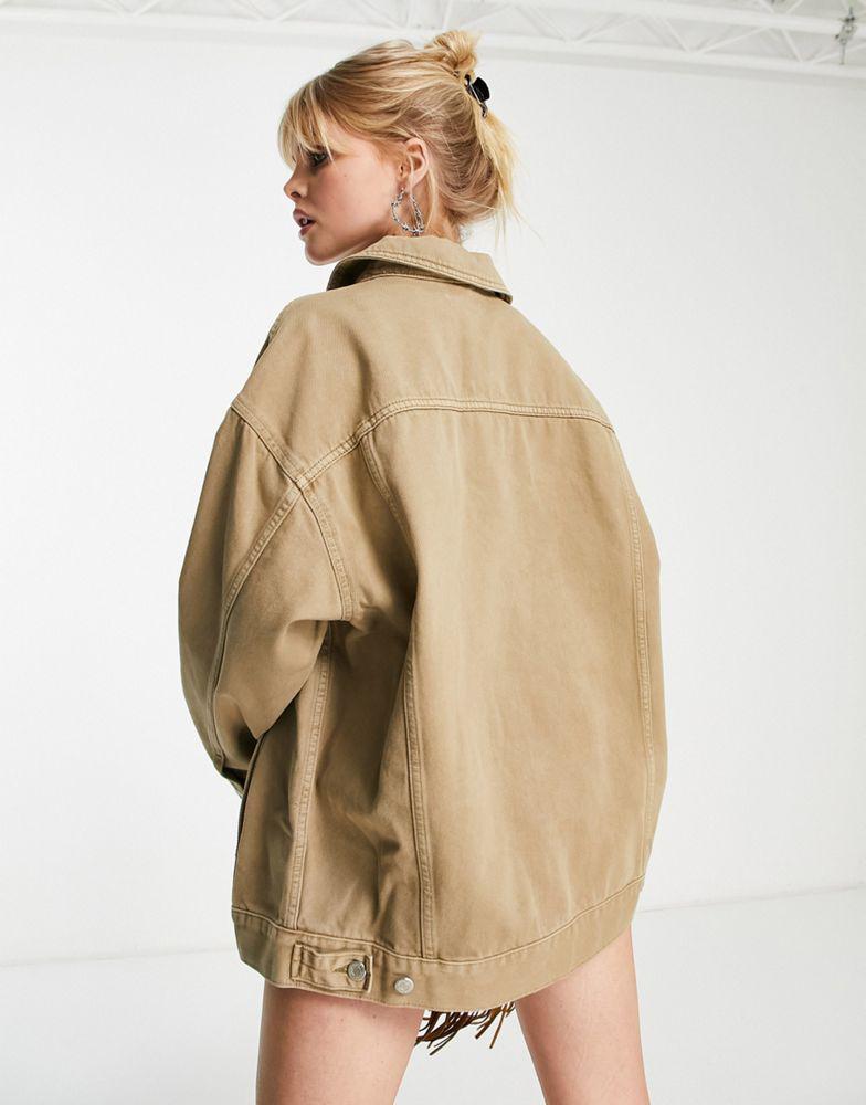 商品Topshop|Topshop Dad XL co-ord denim jacket in stone,价格¥468,第4张图片详细描述