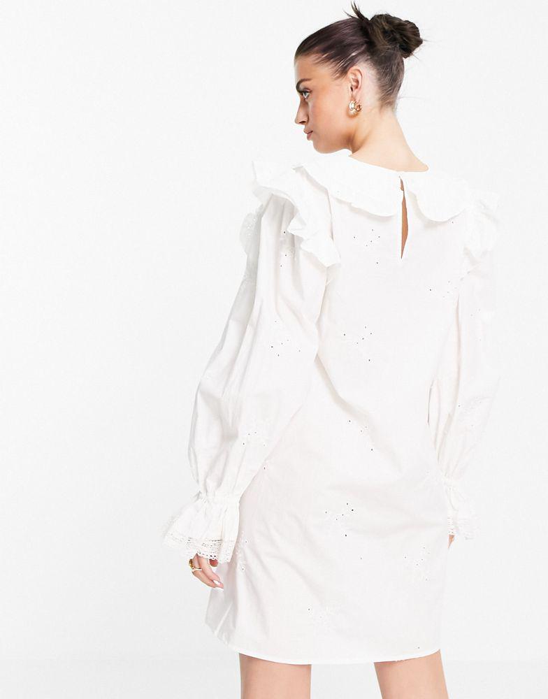 River Island broderie collared mini smock dress in white商品第2张图片规格展示
