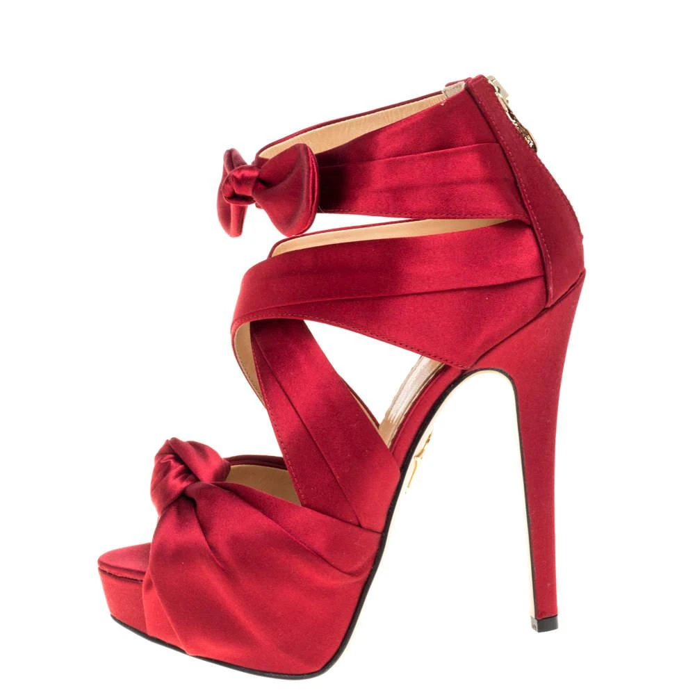 商品Charlotte Olympia|Charlotte Olympia Red Satin Andrea Knotted Platform Sandals Size 35,价格¥1400,第2张图片详细描述