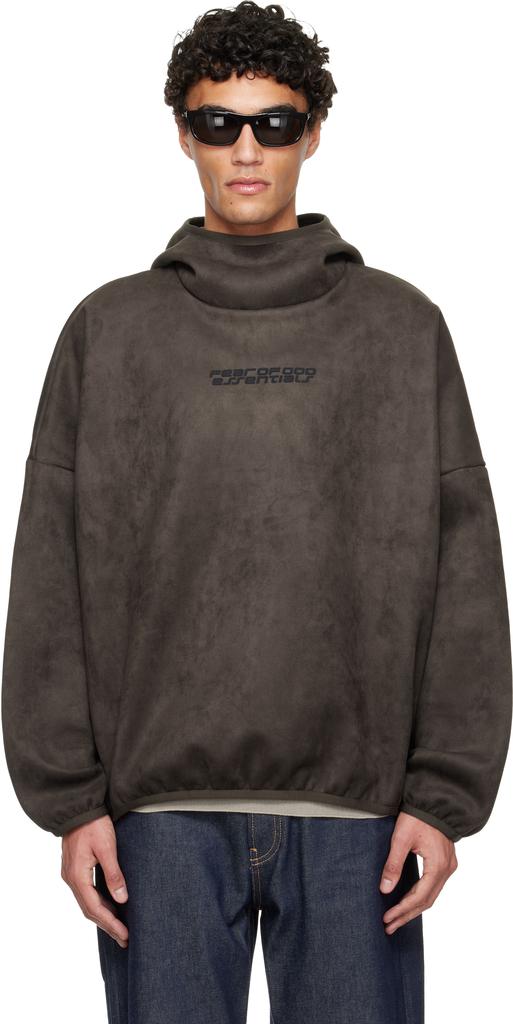 Brown Holiday Faux-Suede Fleece Modern Hoodie image 2