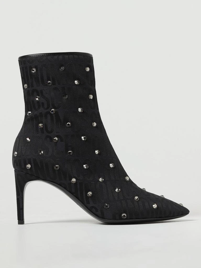 商品Moschino|Moschino Couture ankle boots in fabric with jacquard logo and rhinestones,价格¥3202,第1张图片