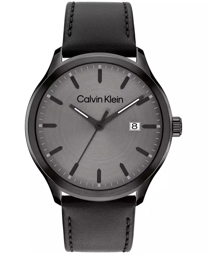 商品Calvin Klein|Men's 3H Quartz Black Leather Strap Watch 43mm,价格¥668,第1张图片