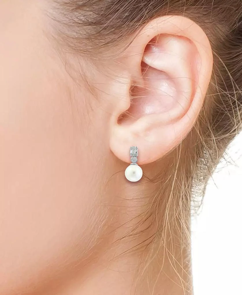 商品Effy|EFFY® Cultured Freshwater Pearl (9mm) & Diamond (1/5 ct. t.w.) Drop Earrings in 14k White Gold,价格¥14159,第2张图片详细描述