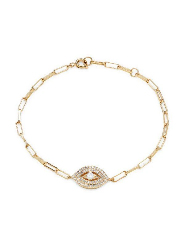 商品Adriana Orsini|18K Goldplated & Cubic Zirconia Evil Eye Paperclip Bracelet,价格¥263,第1张图片