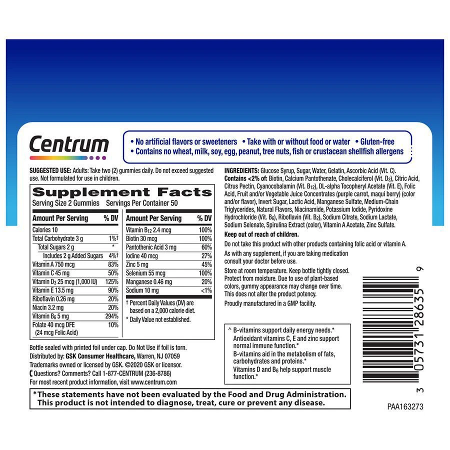 商品Centrum|男士多种维生素软糖什锦水果 ,价格¥125,第3张图片详细描述