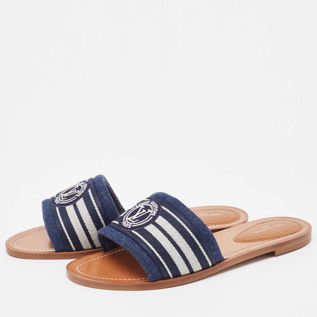 商品[二手商品] Louis Vuitton|Louis Vuitton Navy Blue Canvas Lock It Flat Slides Size 39,价格¥5127,第2张图片详细描述