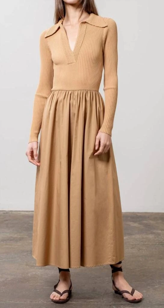 商品Moon River|Long Sleeve Knit Top Twofer Dress In Taupe,价格¥527,第1张图片