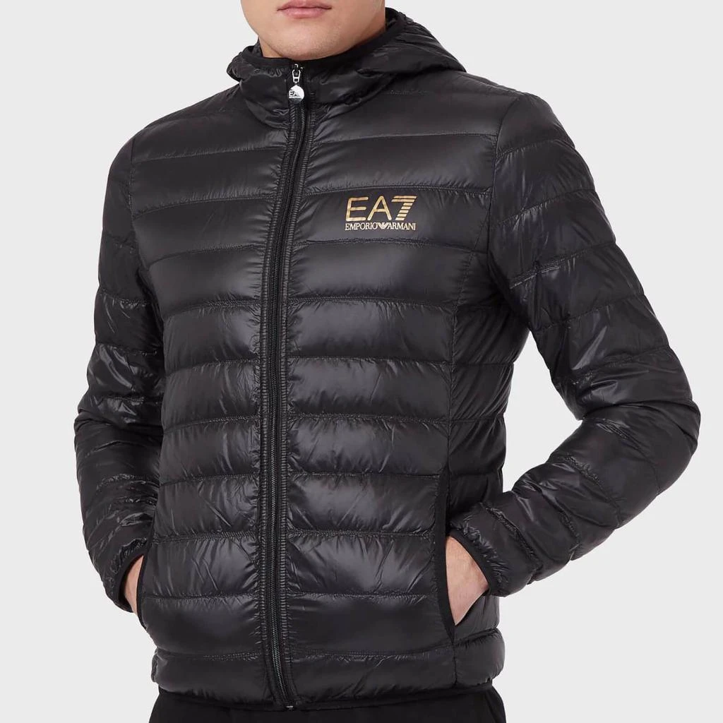 商品Emporio Armani|EA7 Men's Gold Logo Full Zip Puffer Jacket - Black,价格¥969,第3张图片详细描述