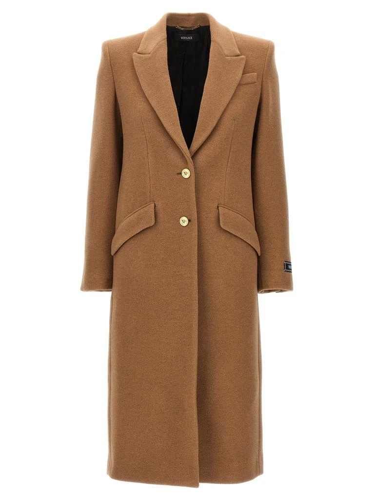 商品Versace|Long Single-Breasted Coat Coats, Trench Coats Beige,价格¥12641,第1张图片