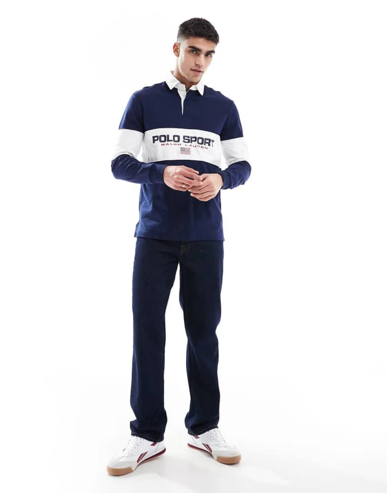 商品Ralph Lauren|Polo Ralph Lauren Sport capsule flag logo chect panel rugby polo classic oversized fit in navy,价格¥1085,第2张图片详细描述