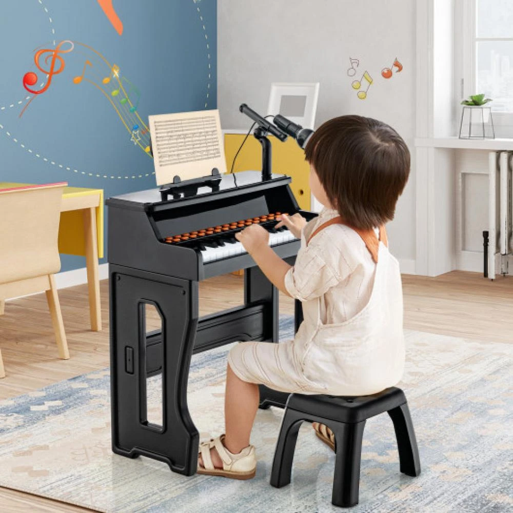 商品Hivvago|37 Keys Music Piano with Microphone Kids Piano Keyboard with Detachable Music Stand-Black,价格¥493,第2张图片详细描述