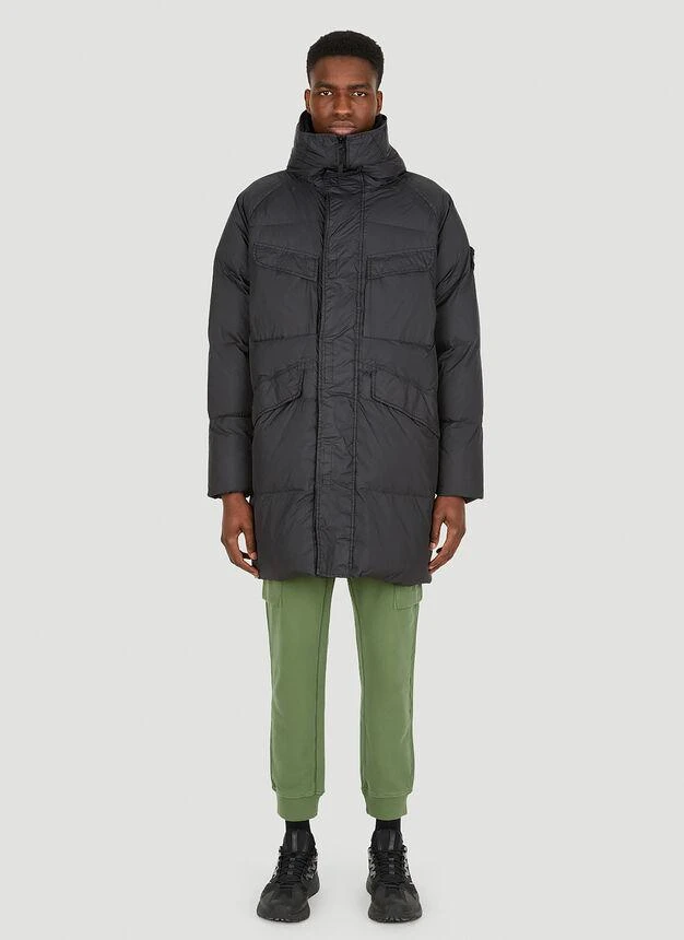 商品Stone Island|Long Hooded Down Coat in Black,价格¥12679,第1张图片