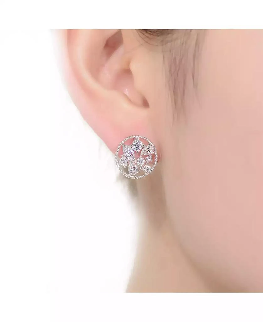 商品Genevive|GV Sterling Silver White Gold Plated Ball Halo with Clear Multi Shape Cubic Zirconia Round Earrings,价格¥295,第2张图片详细描述