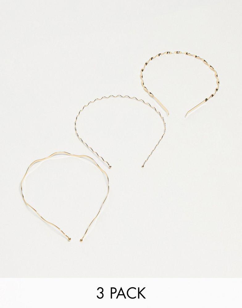 ASOS DESIGN pack of 3 headbands in gold tone商品第1张图片规格展示