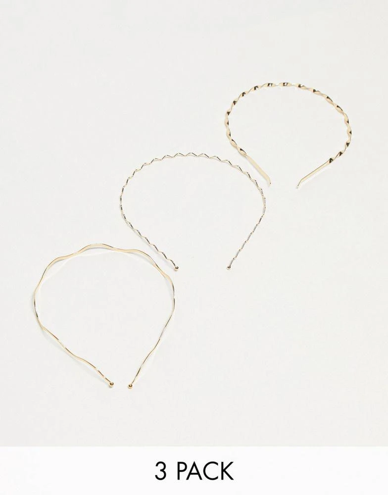 商品ASOS|ASOS DESIGN pack of 3 headbands in gold tone,价格¥55,第1张图片
