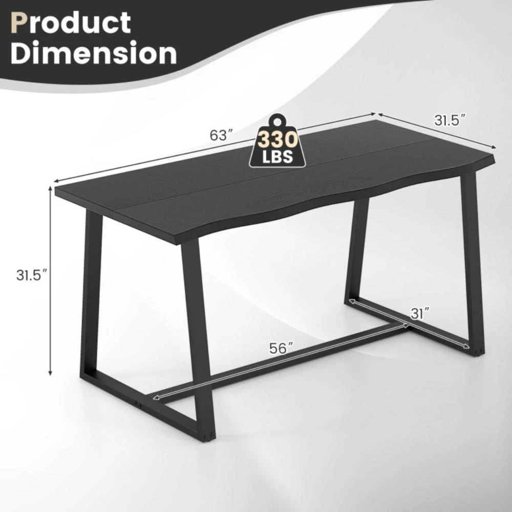 63" Large Dining Table with Wavy Edge and Heavy-duty Metal Frame-Black 商品