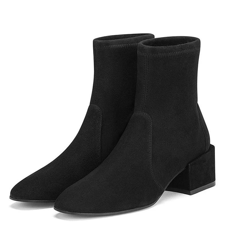 商品Stuart Weitzman|Accordion 女士黑色中跟及踝靴靴子 仅剩35.5码【香港仓极速发货】,价格¥3808,第1张图片