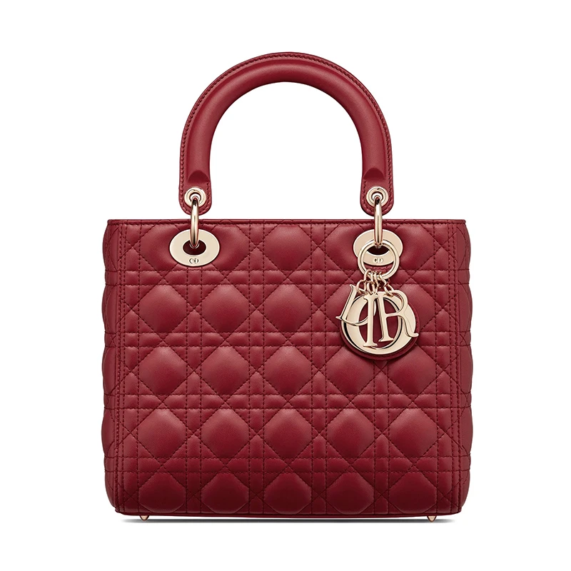 商品Dior|DIOR/迪奥 经典款LADY DIOR系列   樱桃红小羊皮中号单肩手提戴妃包,价格¥44303,第1张图片