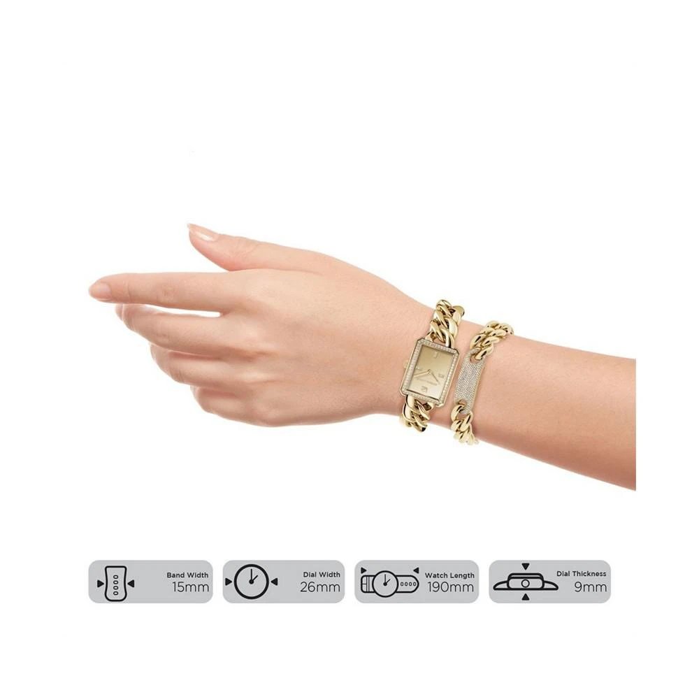 商品KENDALL & KYLIE|Women's Gold Tone Chunky Chain with Rectangle Face Stainless Steel Strap Analog Watch Matching Bracelet Set,价格¥151,第3张图片详细描述