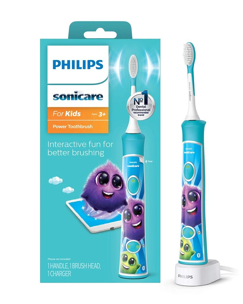 商品Philips Sonicare|Philips Sonicare for Kids 3+ Bluetooth Connected Rechargeable Electric Power Toothbrush, Interactive for Better Brushing, Turquoise, HX6321/02,价格¥210,第1张图片