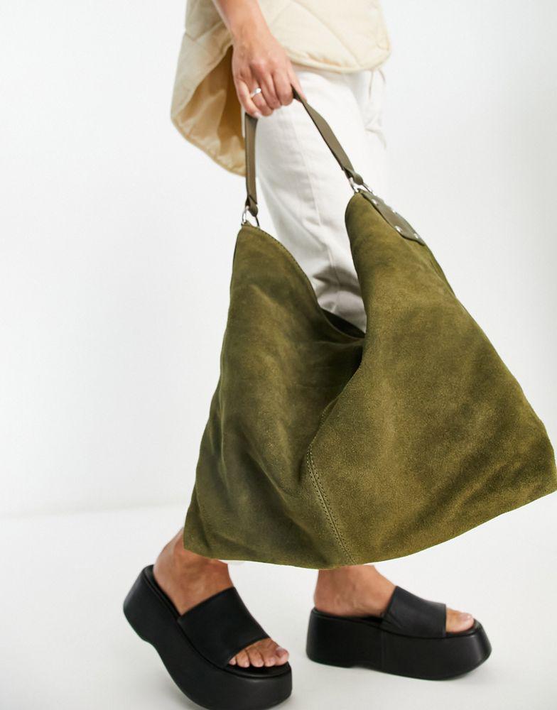 ASOS DESIGN suede tote in dark green商品第4张图片规格展示