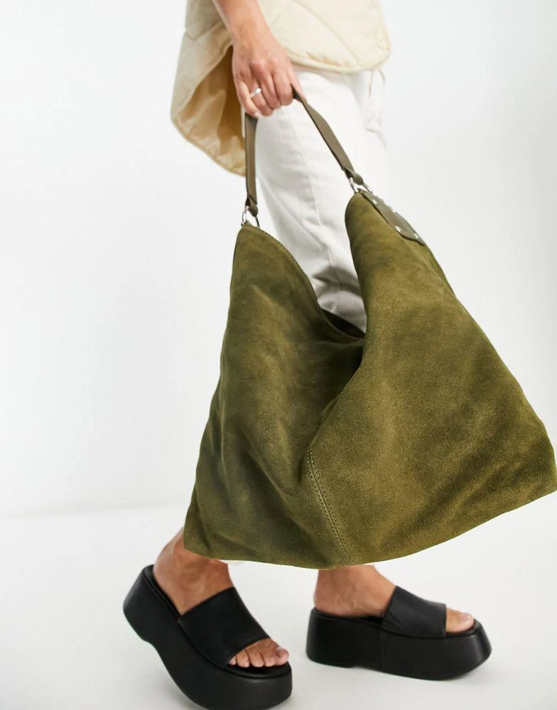 商品ASOS|ASOS DESIGN suede tote in dark green,价格¥413,第4张图片详细描述