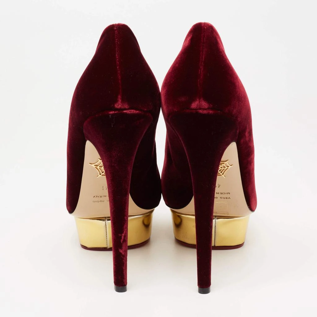 商品Charlotte Olympia|Charlotte Olympia Burgundy Velvet Dolly Platform Pumps Size 41,价格¥2119,第5张图片详细描述