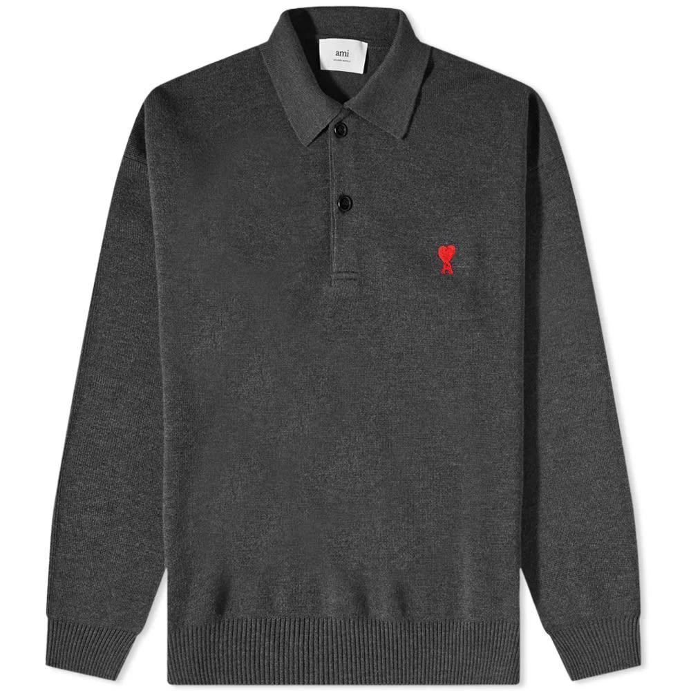 商品AMI|AMI Long Sleeve Small A Heart Knit Polo,价格¥1480,第1张图片