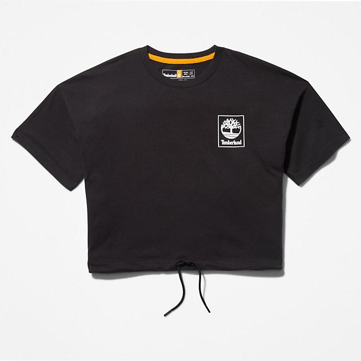 Cropped T-Shirt with Drawstring Hem for Women in Black商品第6张图片规格展示