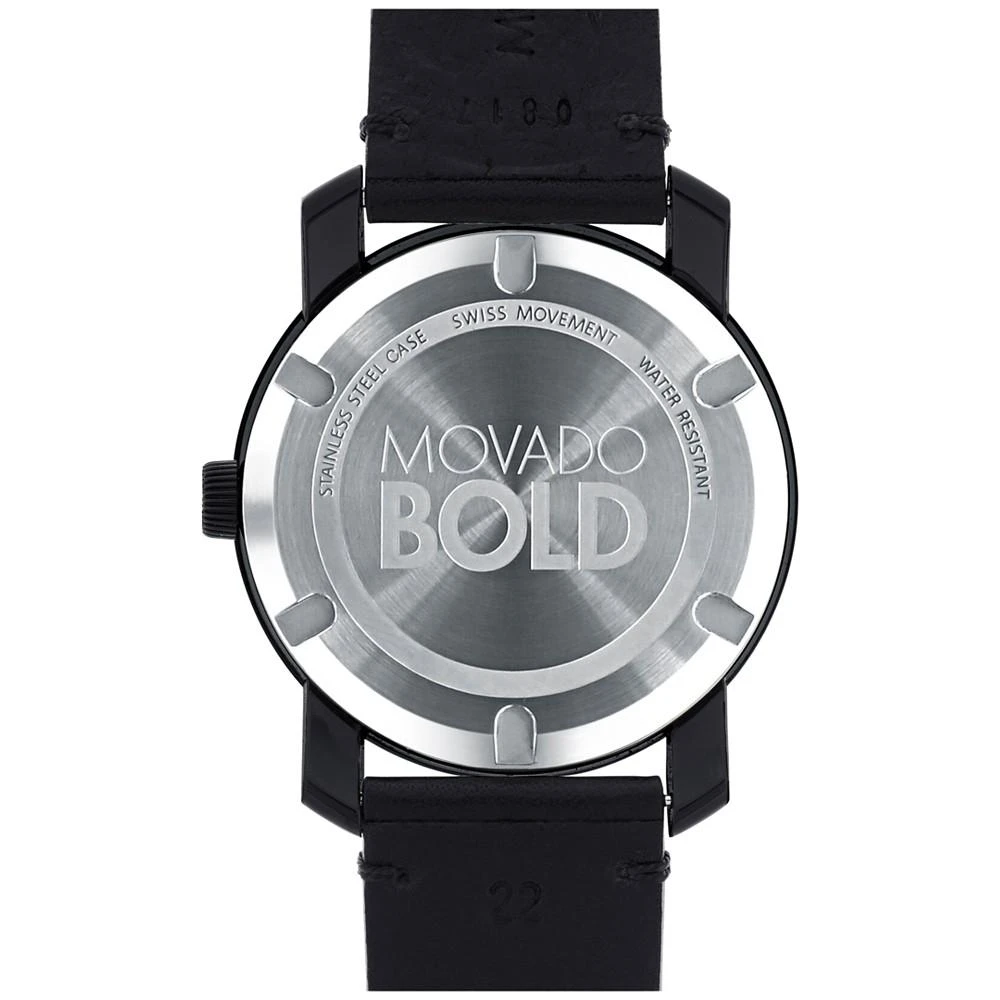 商品Movado|Men's Swiss Bold Black Leather Strap Watch 42mm 3600307,价格¥2569,第4张图片详细描述