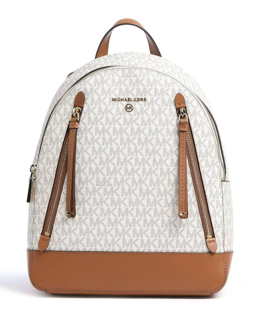 商品Michael Kors|Ladies Brooklyn Medium Pebbled Leather Backpack - Ivory/Brown,价格¥1457,第1张图片