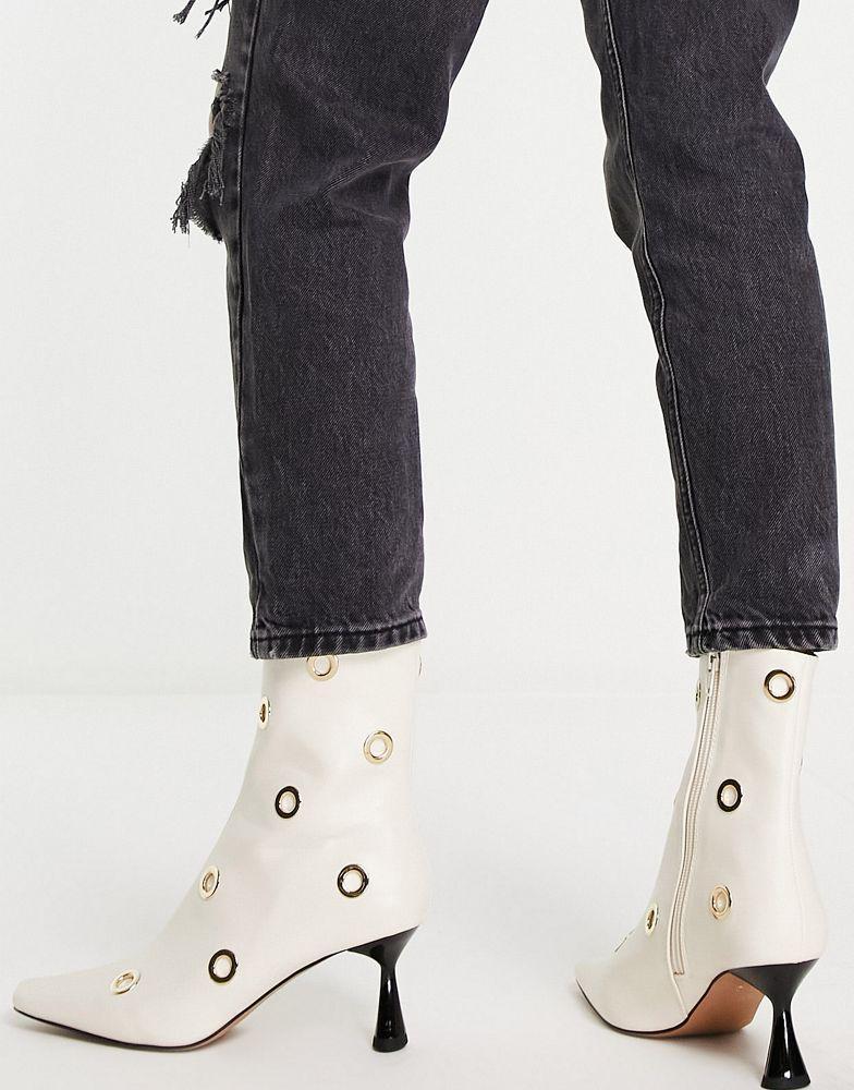商品ASOS|ASOS DESIGN Rush mid-heeled boots with hardware detail in natural,价格¥388,第5张图片详细描述